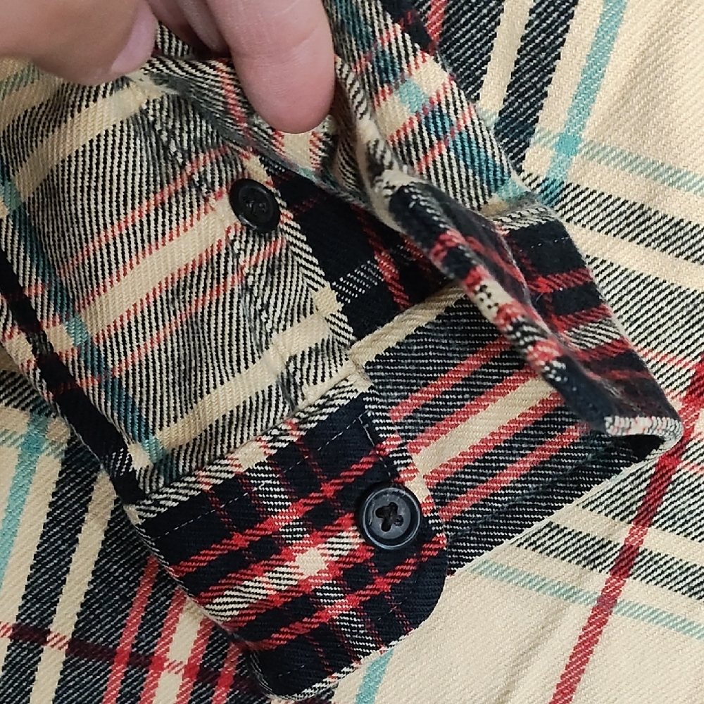 Lauren Ralph Lauren Cream Plaid Button-Down Shirt with Red & Green Accents - Picture 4 of 6